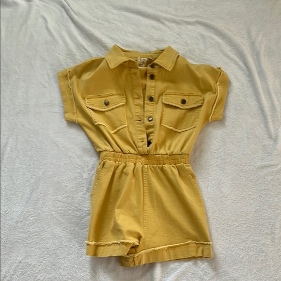 Sadie & Sage Pants - Sadie and Sage Yellow Jumpsuit with Elastic Waist and Cuffed Sleeves